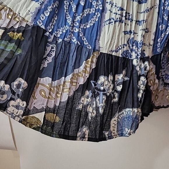 Elementz Blue Patchwork Krinkle Peasant/Boho Style Flowy Skirt - Picture 8 of 10